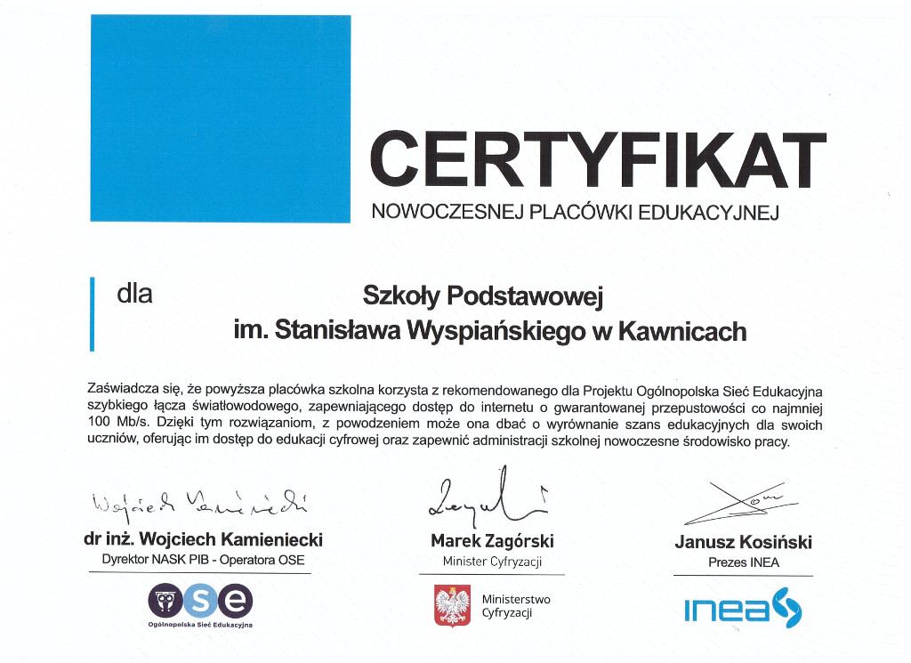Certyfikat cyfrowej szkołý